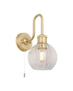 Horner - Brass & Clear Glass IP44 Pull Cord Bathroom Wall Light