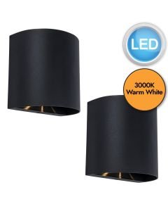 Set of 2 Gemini Beams - 10W LED Black Clear Glass 2 Light IP54 Outdoor Wall Washer Lights