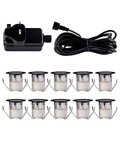 Set of 10 - 30mm Black IP67 Cool White LED Decking Kit
