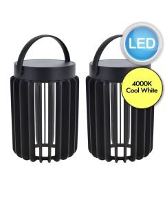 Set of 2 Kozy - LED Black Clear IP44 Outdoor Portable Lamps