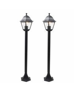 Set of 2 Cambridge - Black with Clear Glass Four Sided Lantern IP44 Outdoor 100cm Bollard Lights