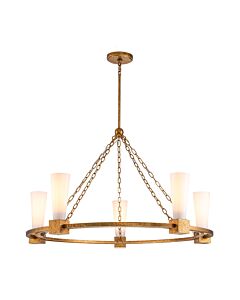 Elstead Lighting - Kristy - KRISTY5-DG-OPAL - Distressed Gold Opal Glass 5 Light Ceiling Pendant Light