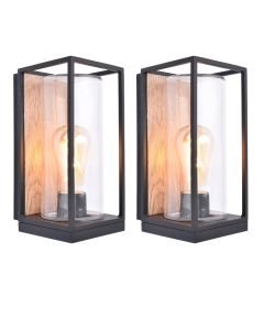 Set of 2 Flair - Wood Effect Clear Glass IP44 Outdoor Wall Lights