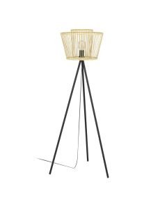 Eglo Lighting - Hykeham - 43855 - Black Natural Wood Tripod Floor Lamp