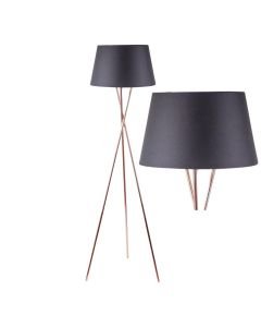 Copper Tripod Floor Lamp with Black Fabric Shade