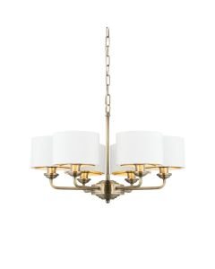 Endon Lighting - Highclere - 98936 - Antique Brass Vintage White 6 Light Ceiling Pendant Light