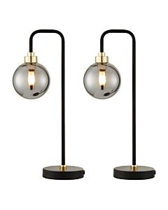 Set of 2 Matt Black and Smoked Glass Table Lights
