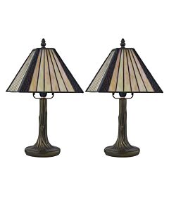 Set of 2 Stratford - Tiffany Coloured Glass 39cm Table Lamps