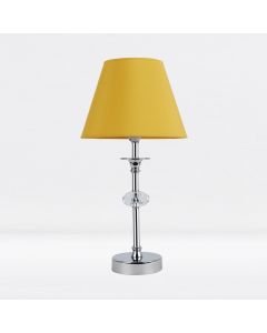 Chrome Plated Stacked Bedside Table Light Faceted Acrylic Detail Ochre Fabric Shade