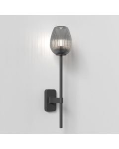 Astro Lighting - Tacoma Single Grande 1429006 & 5036008 - IP44 Matt Black Wall Light with Smoked Ribbed Tulip Glass Shade
