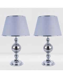 Set of 2 Chrome and Smoked Glass Table Lamps with Grey Shades