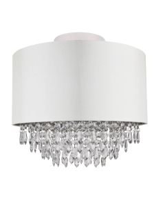 400mm Cream Faux Silk Ceiling Flush Shade with Chrome Inner and Clear Droplets