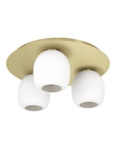 Eglo Lighting - Manzanares - 900304 - Brushed Brass Gold White Glass 3 Light Flush Ceiling Light