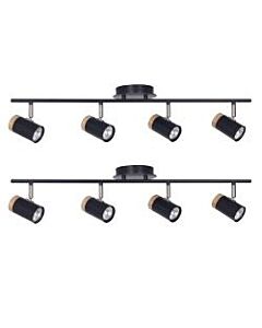Set of 2 Stratton - Black with Wood Detail Four Way Spotlights