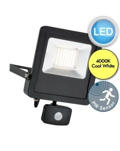 Saxby Lighting - Surge - 78969 - LED Black Clear Glass IP44 50W Outdoor Sensor Floodlight