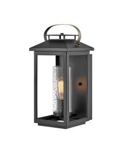 Quintiesse - Atwater - QN-ATWATER-M-BK - Black Clear Seeded Glass IP44 Outdoor Half Lantern Wall Light