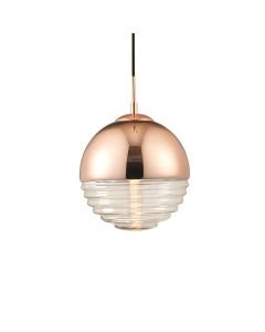 Endon Lighting - Paloma - 68956 - Copper Clear Ribbed Glass Ceiling Pendant Light