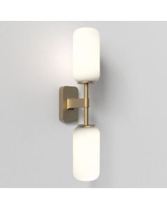 Astro Lighting - Tacoma Twin 1429008 & 5036009 - IP44 Antique Brass Wall Light with Opal Reed Glass Shades