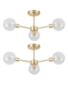 Set of 2 Toner - Satin Brass with Clear Glass Globes 3 Light Flush Ceiling Lights