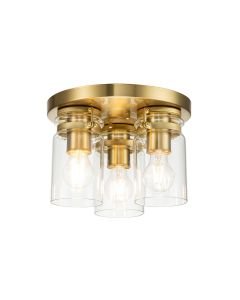 Kichler Lighting - Brinley - KL-BRINLEY-F-BB - Brushed Brass Clear Glass 3 Light Flush Ceiling Light