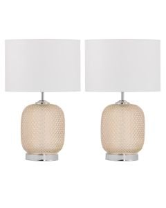 Set of 2 Soho - Amber Reflective Glass Lamps with White Shade