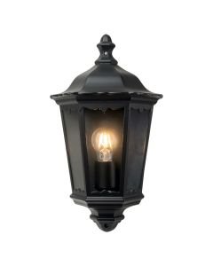 Sienna - Black with Clear Glass IP44 Outdoor Half Lantern Wall Light
