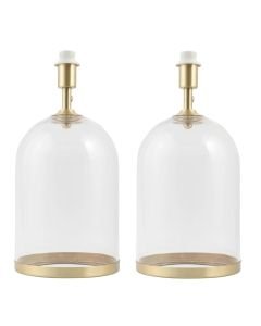 Pair of Large Satin Brass and Glass Cloche Table Lamp Bases