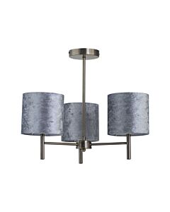 Brea - Antique Brass 3 Light Fitting with Grey Crushed Velvet Shades