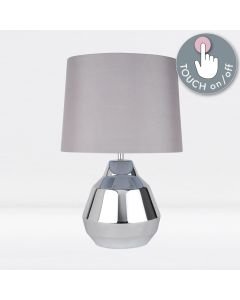 Polished Chrome 39cm Touch Lamp with Grey Shade