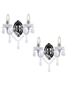 Set of 2 White Acrylic and Chrome Marie Therese Style 2 x 40W Wall Light