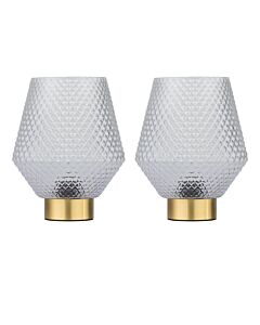 Set of 2 Porter - Battery Operated Satin Brass Lamps Clear Tex Glass