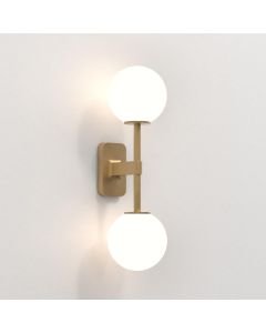 Astro Lighting - Tacoma Twin 1429008 & 5036001 - IP44 Antique Brass Wall Light with White Glass Shades