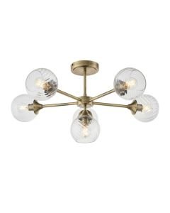 Endon Lighting - Allegra - 103171 - Antique Brass Clear Spiral Glass 6 Light Flush Ceiling Light