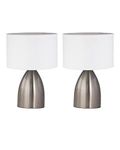 Set of 2 Valentina - Brushed Chrome Touch Lamps with White Shades