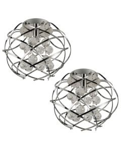 Set of 2 Ava - Chrome Flush Ceiling Lights with Glass Droplets