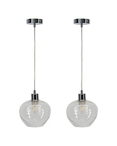 Set of 2 Bradson - Clear Swirl Glass with Chrome Pendant Fittings