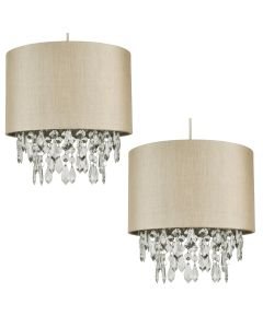 Pair of Pale Gold 250mm Easy Fit Shade with Matching Inner and Clear Droplets