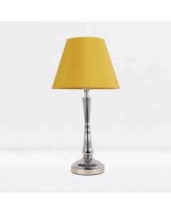 Chrome Plated Bedside Table Light with Curved Column Ochre Fabric Shade