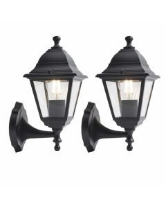 Set of 2 Cambridge - Black with Clear Glass Four Sided Lantern IP44 Outdoor Wall Lights