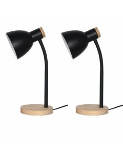 Set of 2 Clark - Natural Wood with Black Table or Bedside Lamps