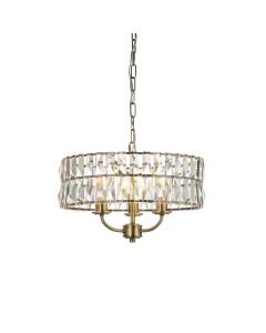 Endon Lighting - Clifton - 106243 - Antique Brass Clear Crystal Glass 3 Light Ceiling Pendant Light