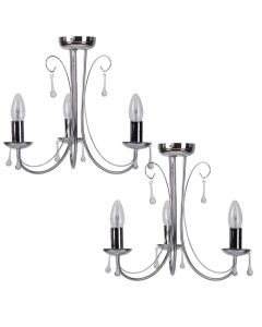 Pair of Polished Chrome with Glass Droppers 3 x 40W Ceiling Pendants