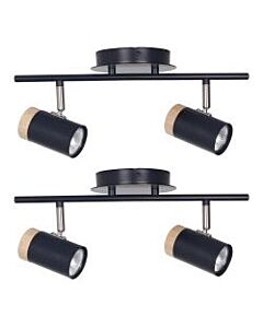 Set of 2 Stratton - Black with Wood Detail Two Way Spotlights