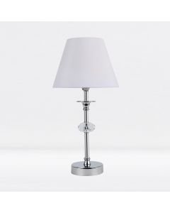 Chrome Plated Stacked Bedside Table Light Faceted Acrylic Detail White Fabric Shade