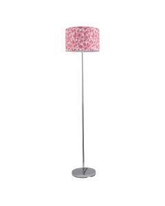 Chrome Stick Floor Lamp with Pink Leopard Print Shade