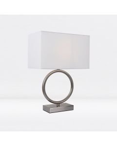 Satin Nickel Hoop Lamp with White Shade