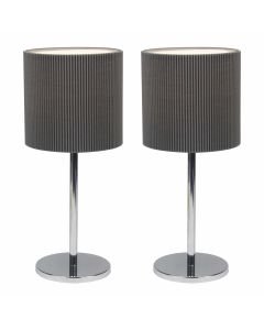 Lara - Set of 2 Chrome 32cm Lamps With Grey Pleated Shades