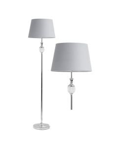 Polished Chrome with Moulded Glass Detail Floor Lamp with Grey Shade