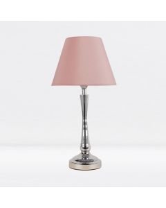 Chrome Plated Bedside Table Light with Curved Column Blush Pink Fabric Shade