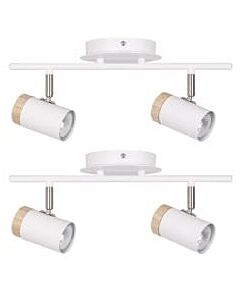 Set of 2 Stratton - White with Wood Detail Two Way Spotlights